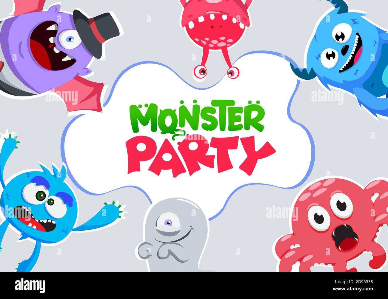 Monster party vector banner template. Monster party text with creepy ...
