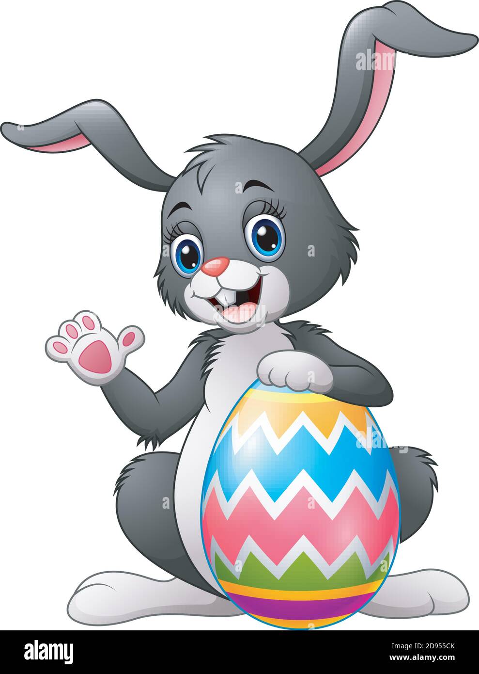 Vector illustration of Cartoon bunny waving hand with holding Easter ...