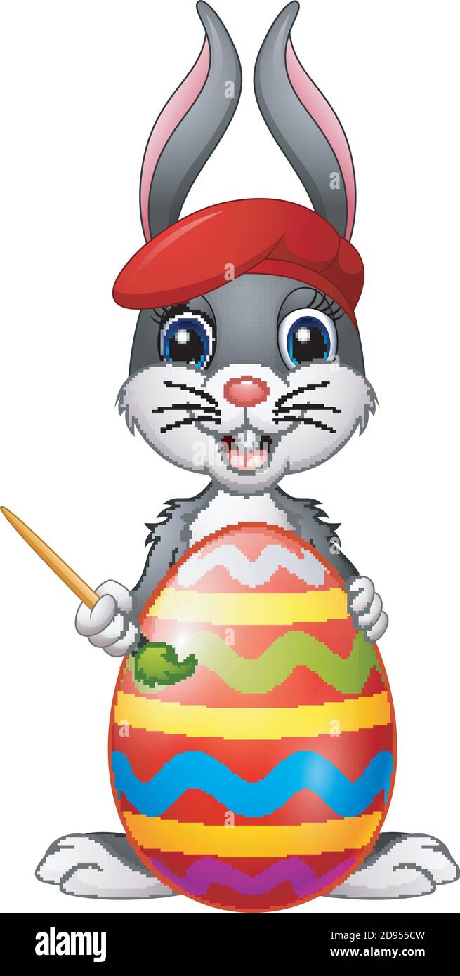 Vector illustration of Easter bunny painting easter egg Stock Vector