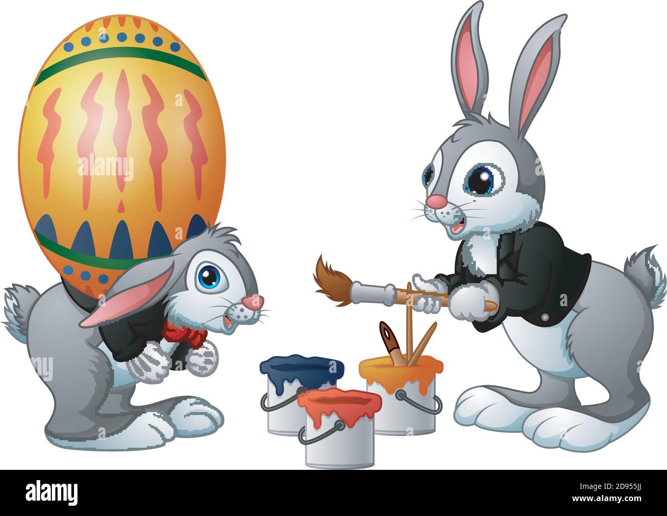 Vector illustration of Happy easter bunny painting easter egg Stock Vector