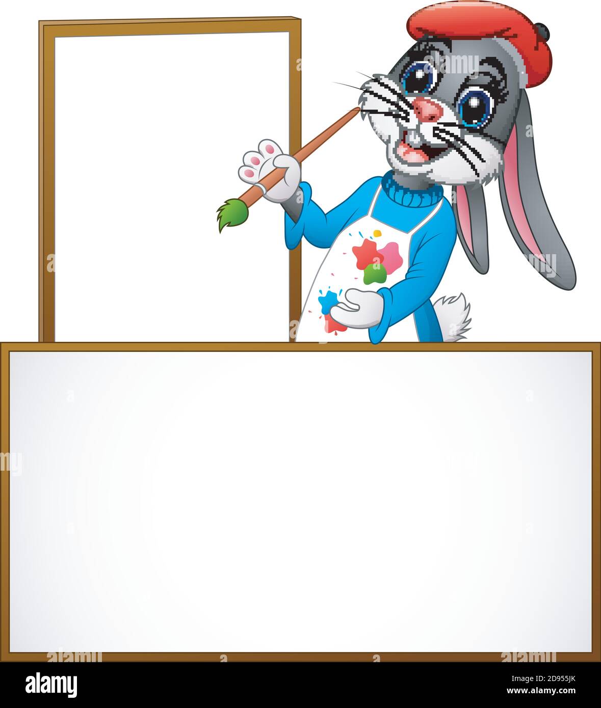 Vector illustration of Cartoon rabbit painting in an empty board Stock Vector