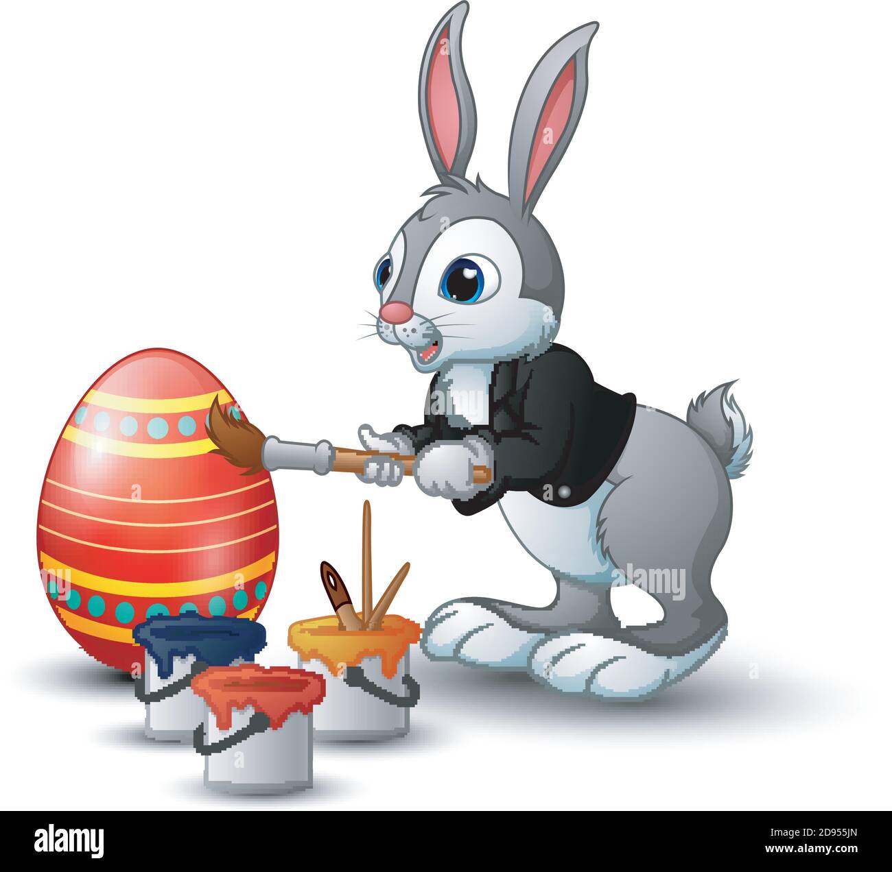 Vector illustration of Easter bunny painting easter egg Stock Vector