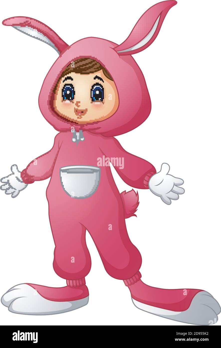 Vector illustration of Cute girl in a pink bunny costume Stock Vector ...