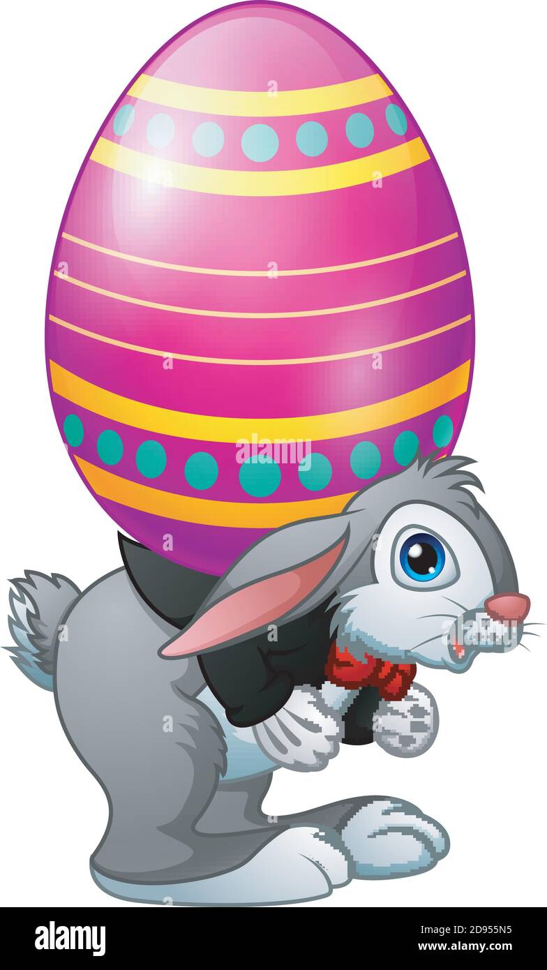 Vector illustration of Cartoon easter bunny carrying easter eggs Stock ...