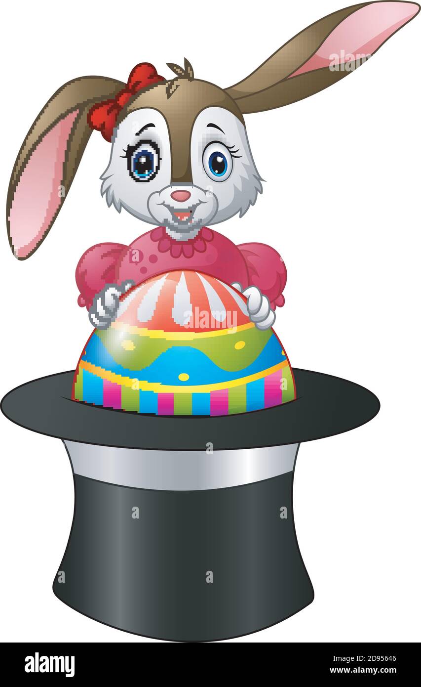 Vector illustration of Cartoon bunny holding easter eggs in a hat Stock ...