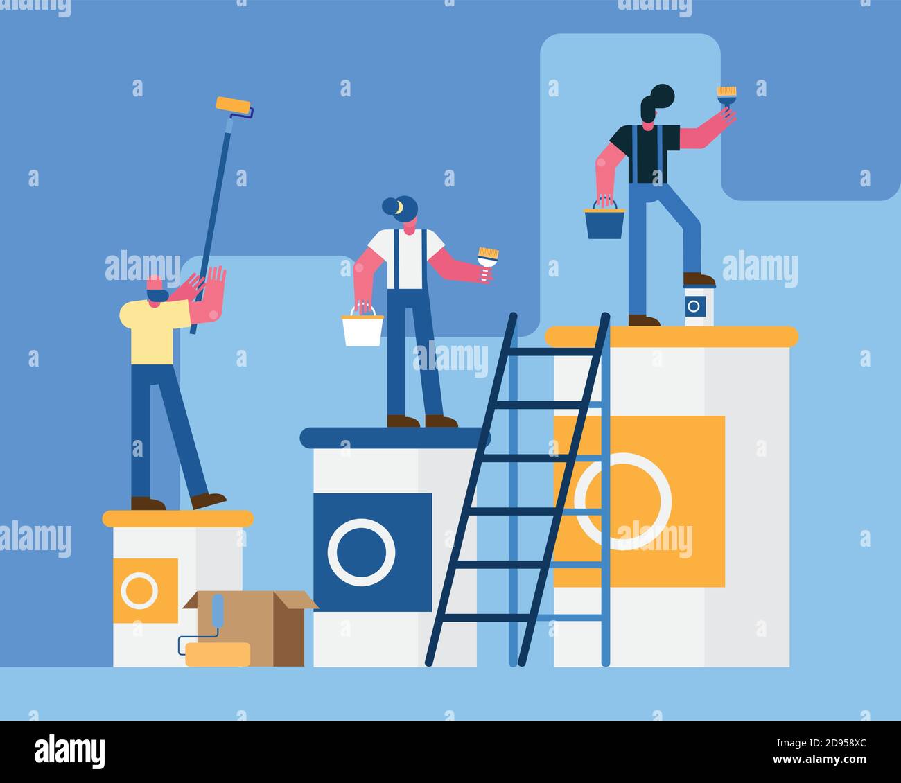 painters constructors workers team remodeling scene vector illustration design Stock Vector