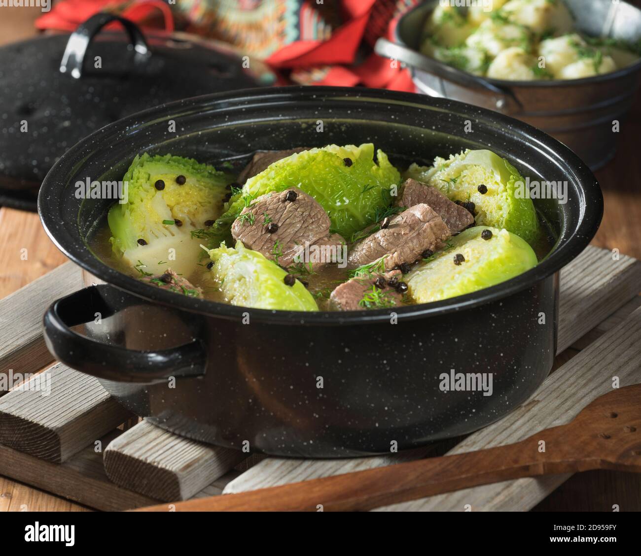 Fårikål. Lamb and cabbage stew. Norway Food Stock Photo