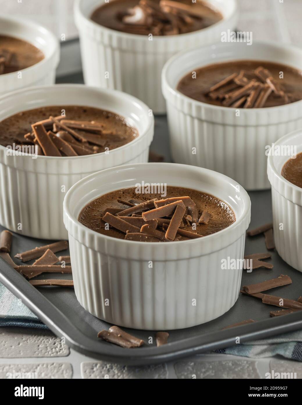 Petits Pots de Crème au Chocolat. Chocolate cream dessert. Food France Stock Photo