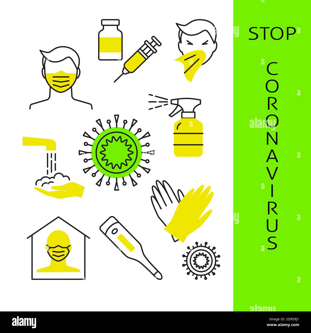 Coronavirus prevention banner in thin line style Stock Vector
