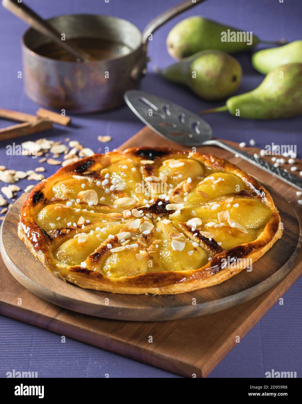 Pear and almond tart. Tarte aux poires amandine. Food France Stock Photo