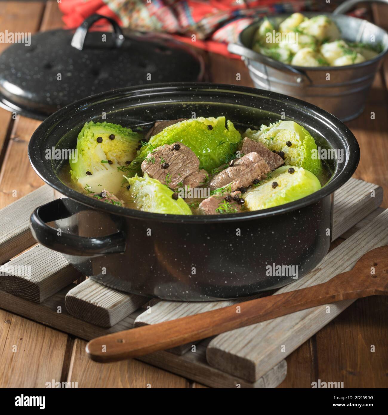 Fårikål. Lamb and cabbage stew. Norway Food Stock Photo