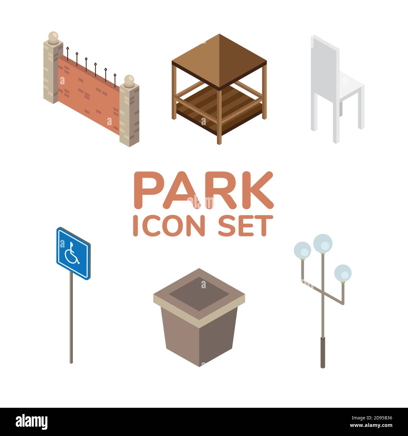 bundle of six park Isometric style icons vector illustration design Stock Vector