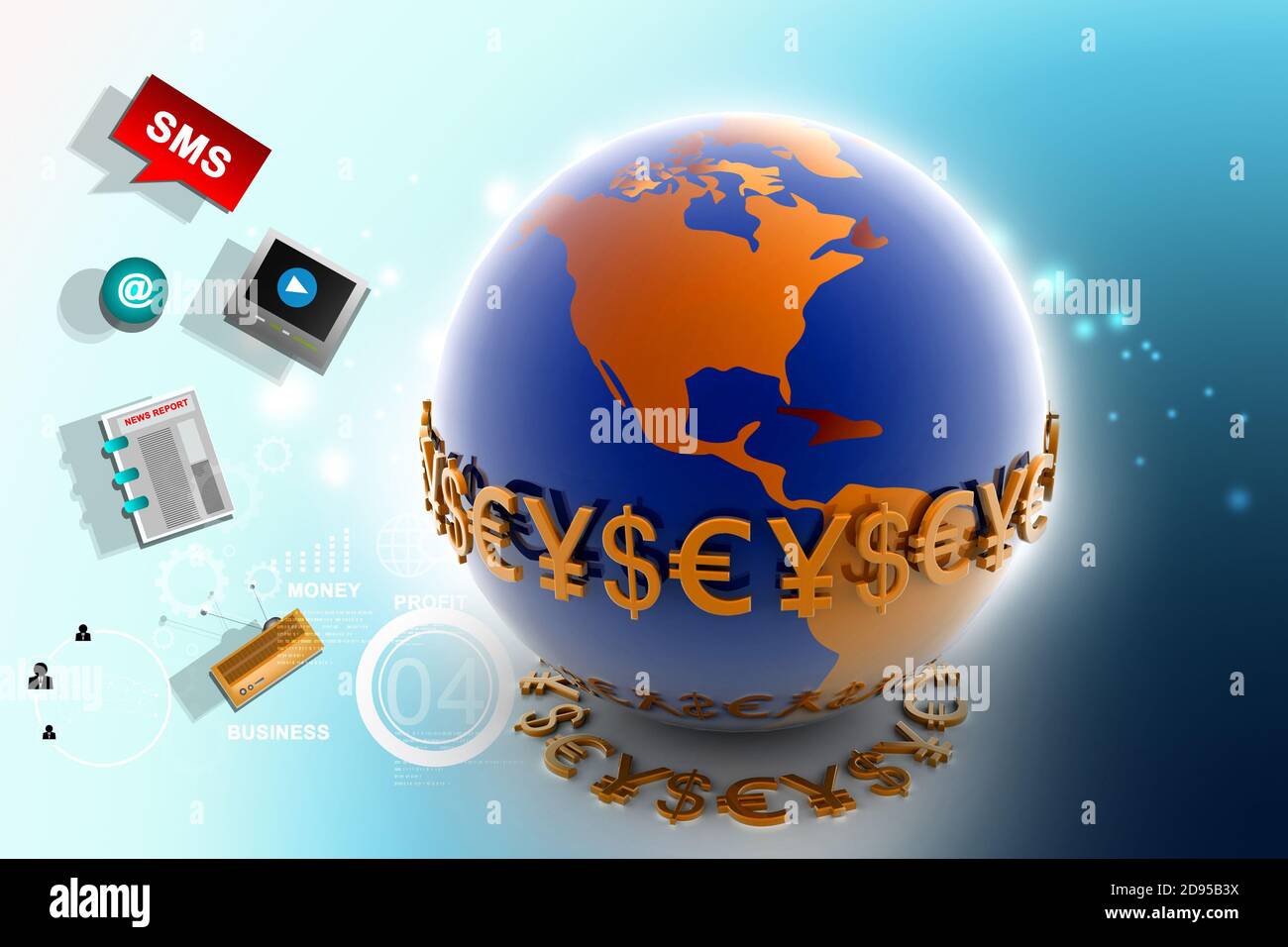3d illustration of World and currency Stock Photo - Alamy