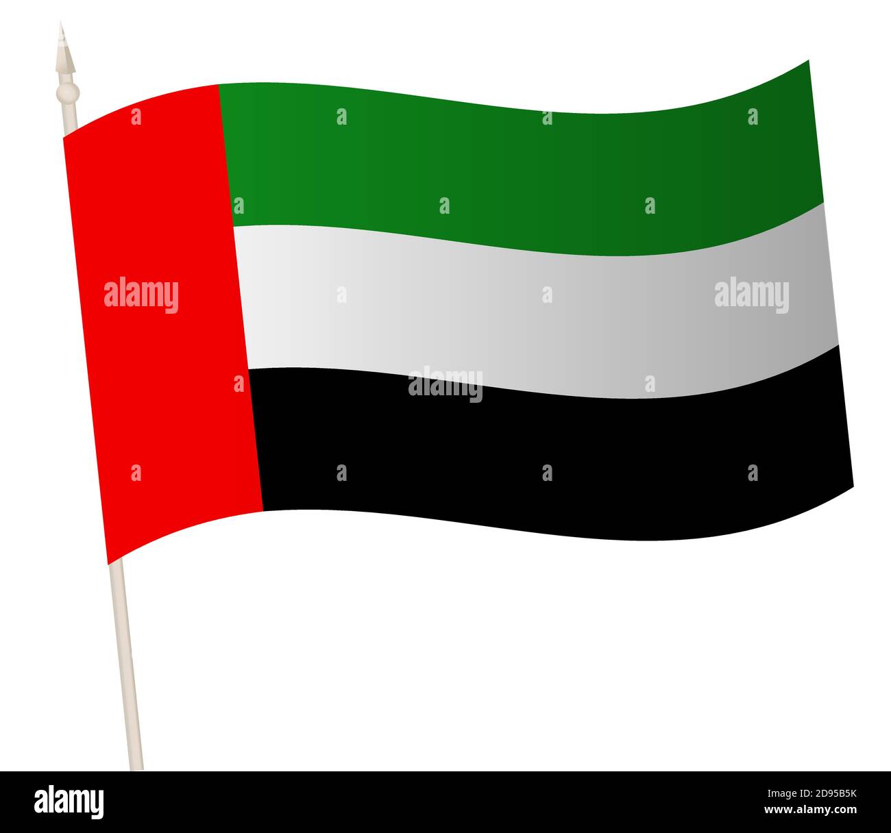 Vector Waving flag on a flagpole. The national flag of UAE. Color