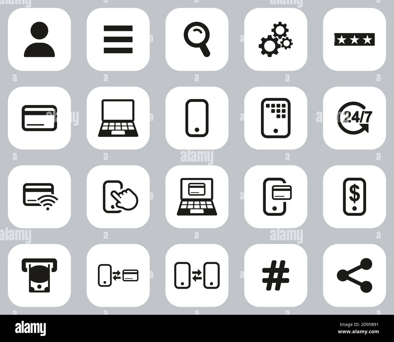 Mobile Banking Icons Black & White Flat Design Set Big Stock Vector