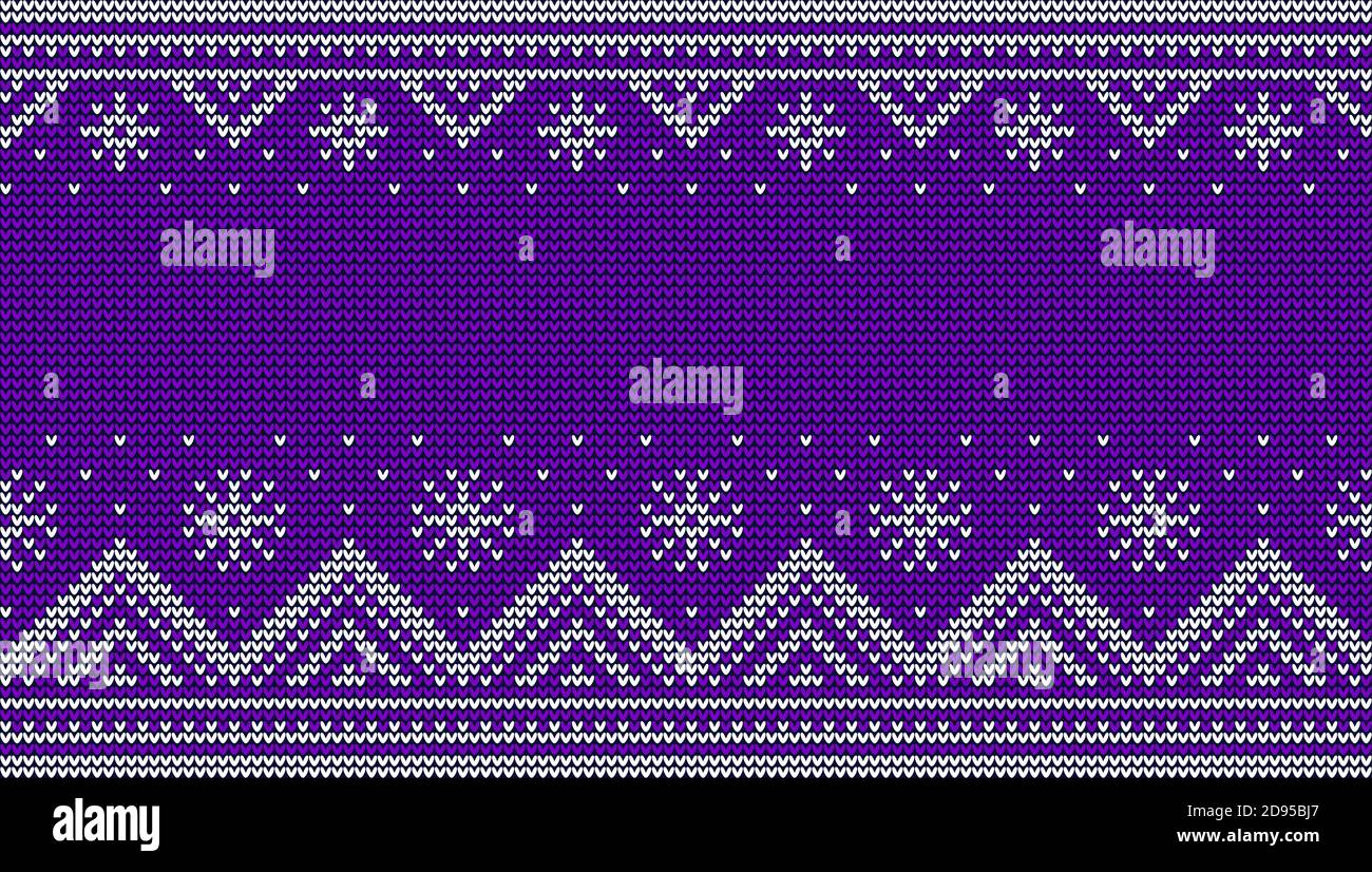 Knitwear sweater violet ethnic ornament. Seamless knitted pattern with snowflake Stock Vector