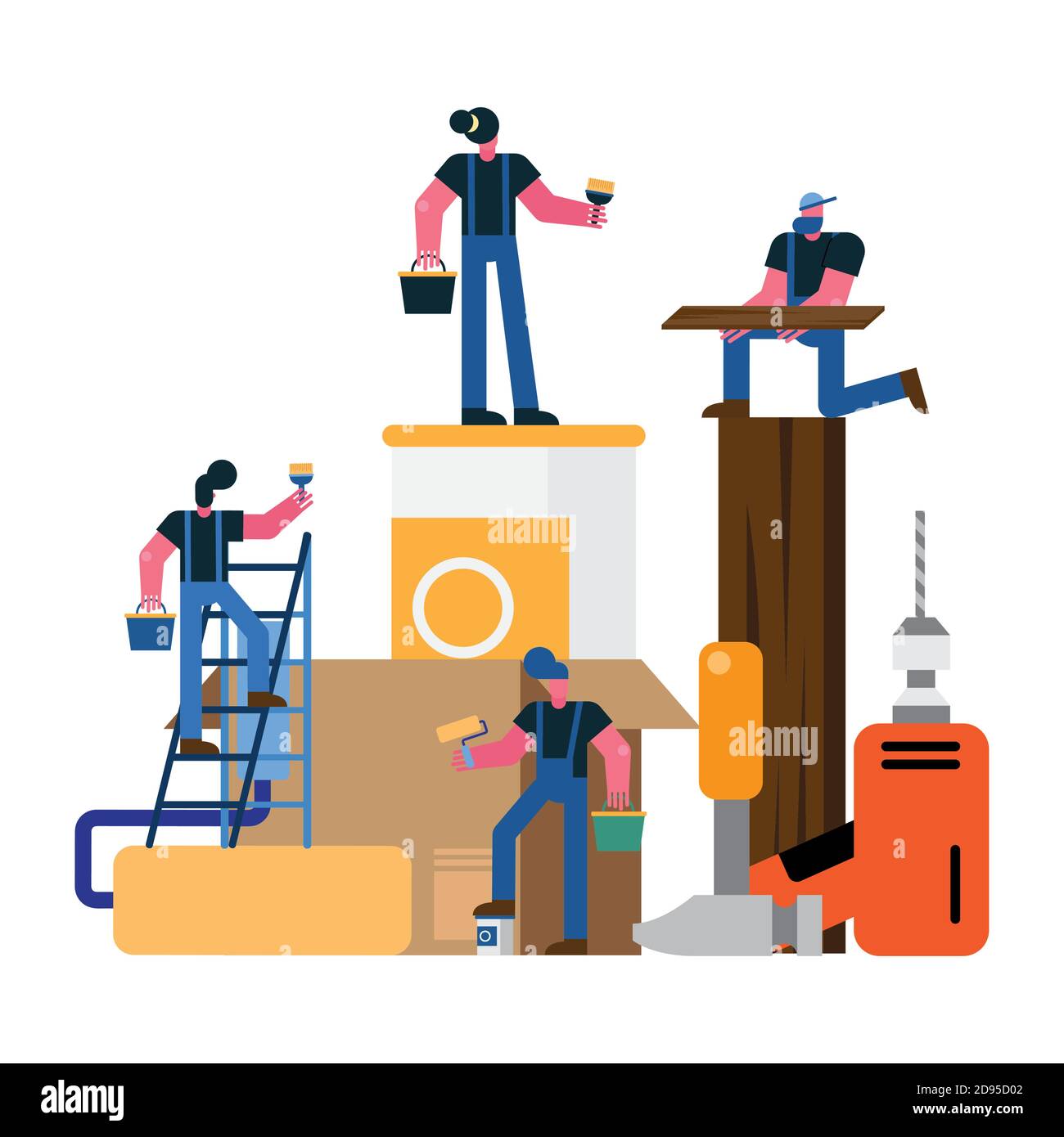 constructors workers team remodeling with tools scene vector illustration design Stock Vector
