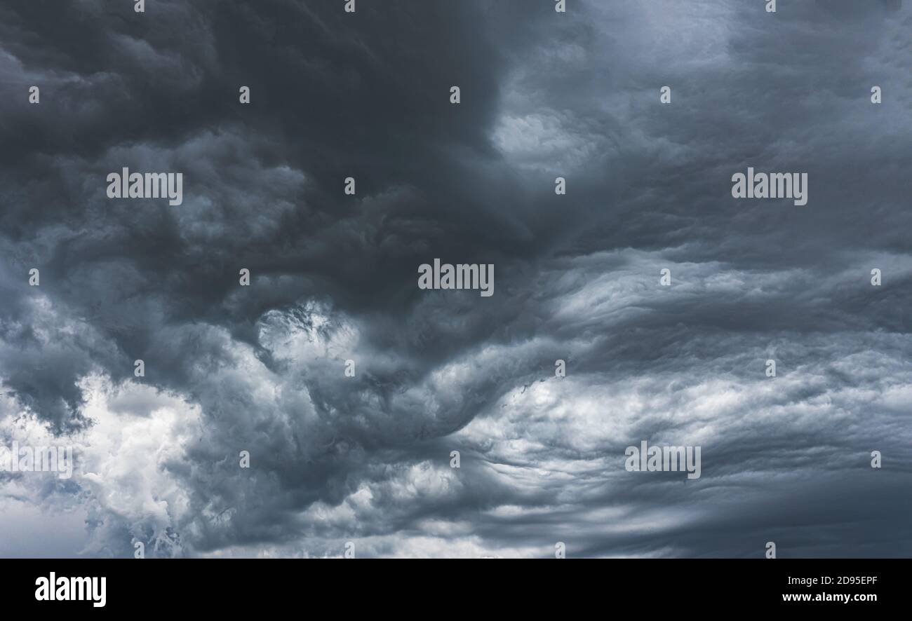 Stormy Sky Before Rain Thunderstorm. Storm Cloudy Sky Background Stock Photo