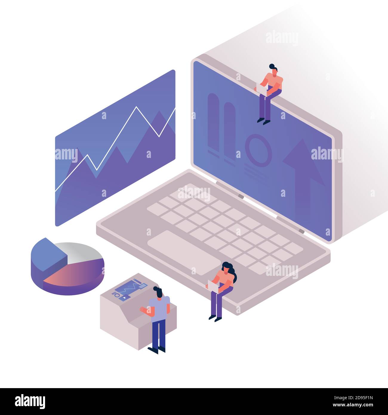 people and charts with laptop vector illustration design Stock Vector ...