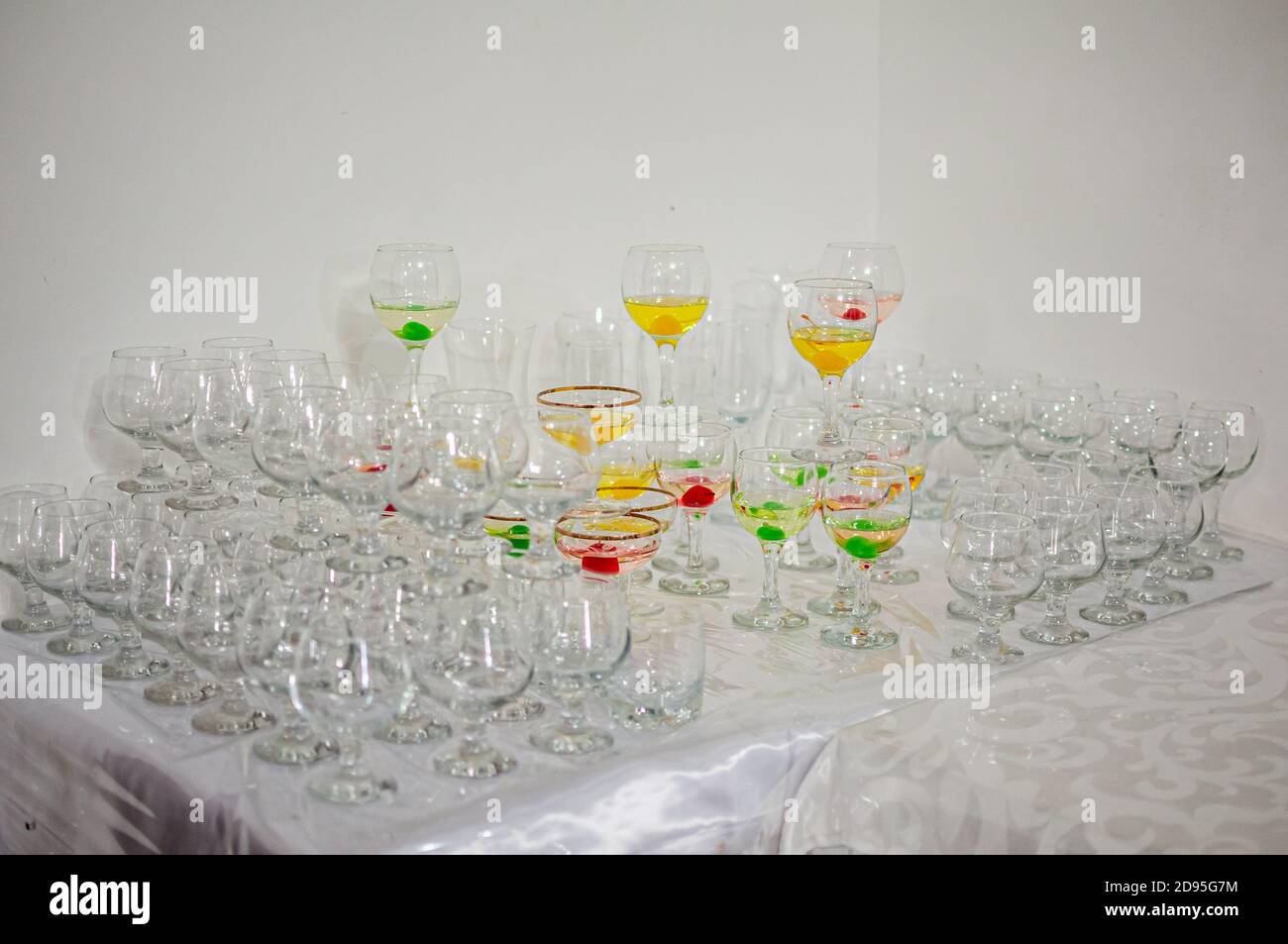 serving glasses, some with cocktails Stock Photo Alamy