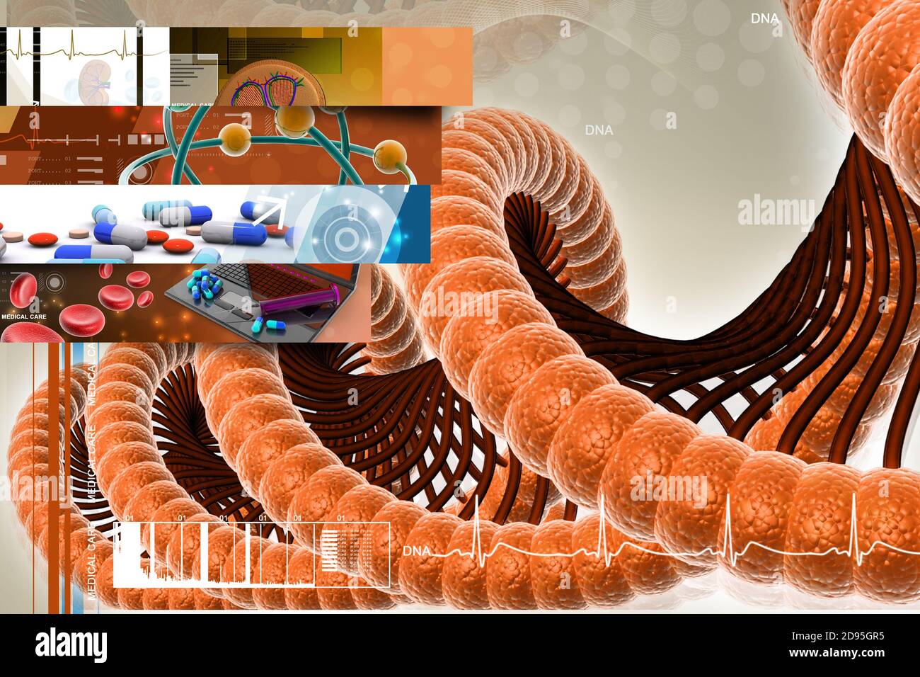 Digital illustration of DNA in colour background Stock Photo - Alamy