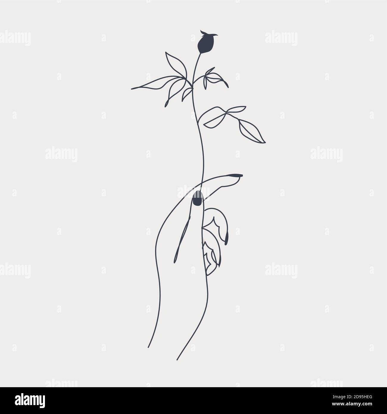 Hand holding a plant tribal line style logo template Stock Vector