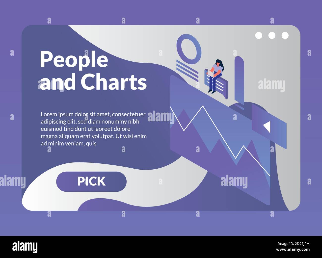 woman and charts with web templates and pick button vector illustration ...