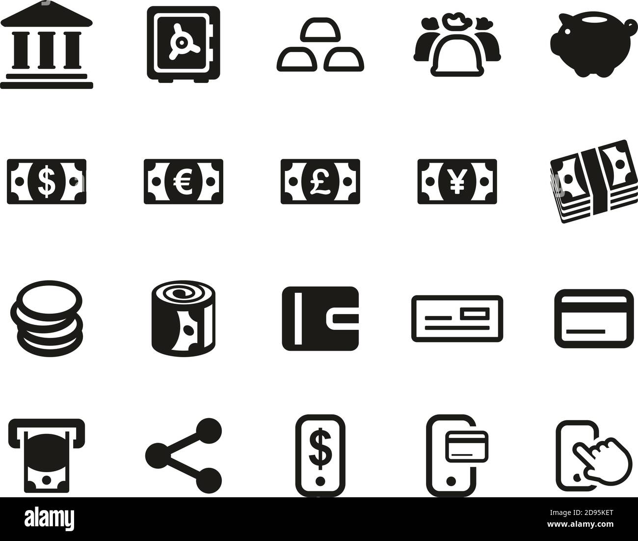 Money Or Currency Icons Black & White Set Big Stock Vector Image & Art ...