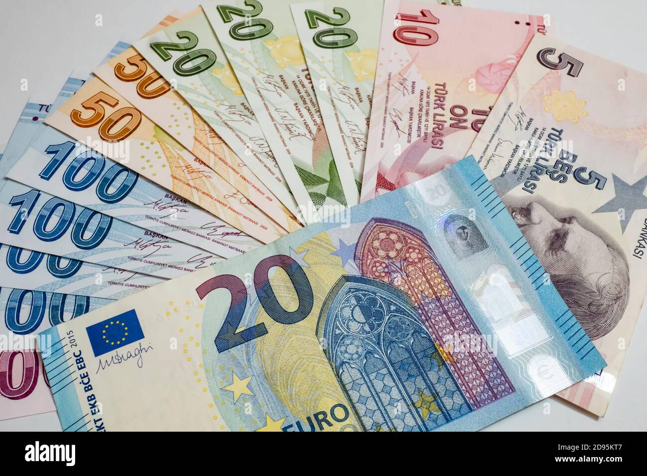 Close up Euro and Turkish Lira banknotes Stock Photo - Alamy