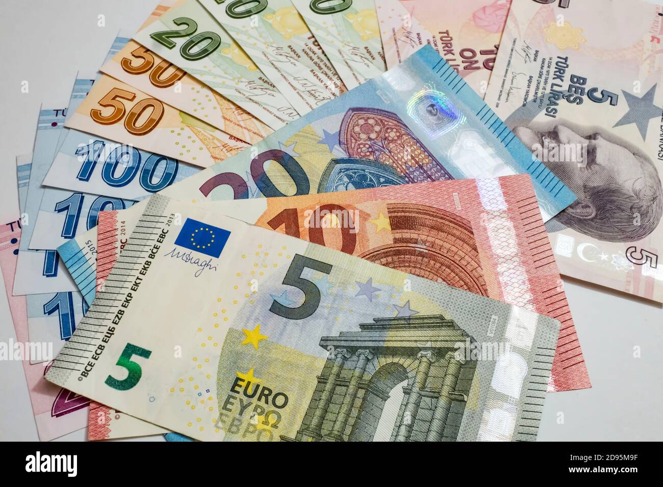 Close up Euro and Turkish Lira banknotes Stock Photo - Alamy