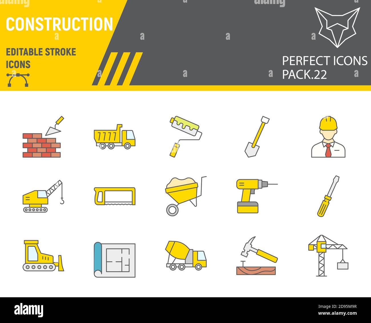 Construction color line icon set, repair collection, vector sketches ...
