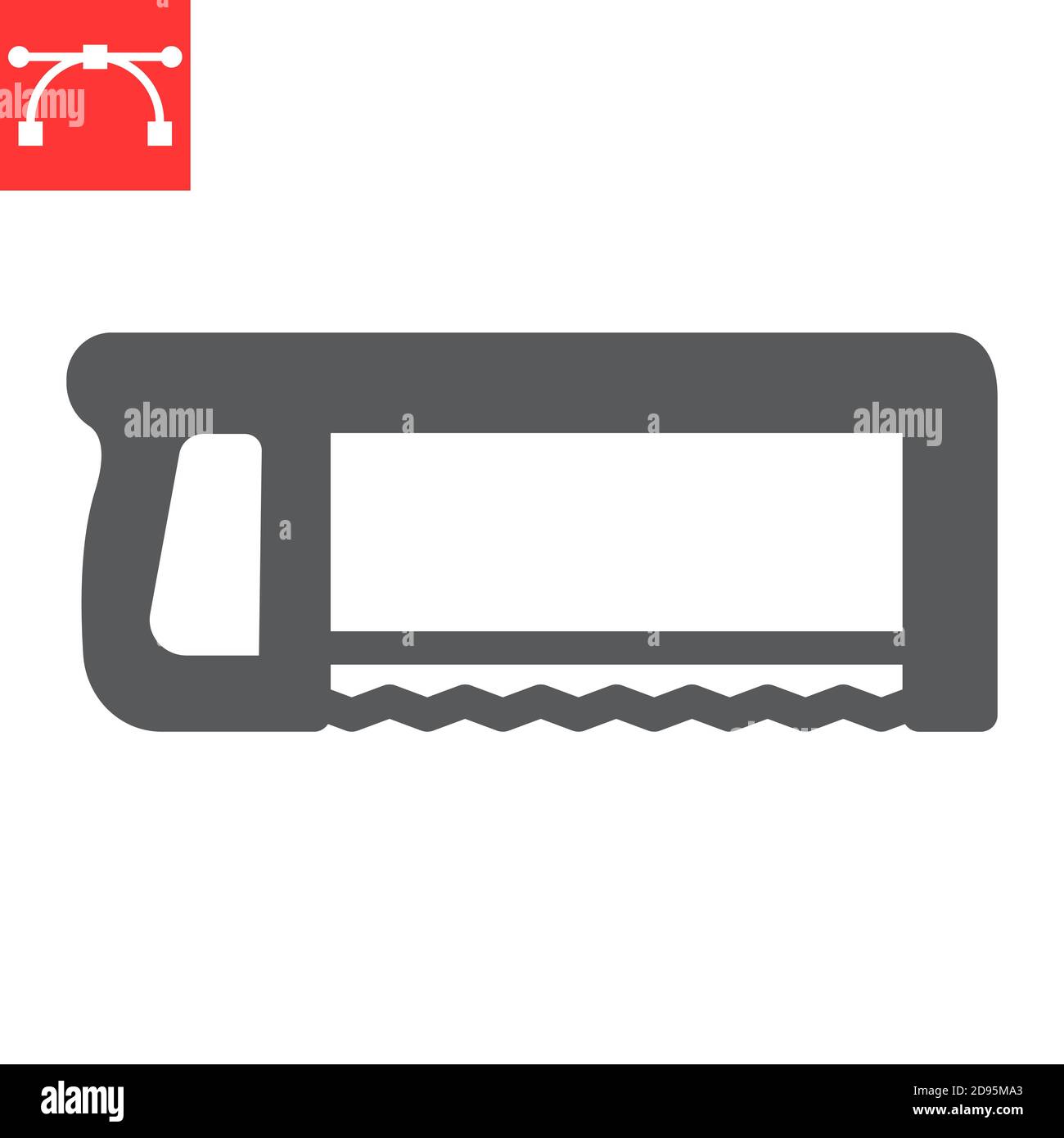 Hacksaw glyph icon, construction and carpentry, handsaw sign vector graphics, editable stroke solid icon, eps 10. Stock Vector