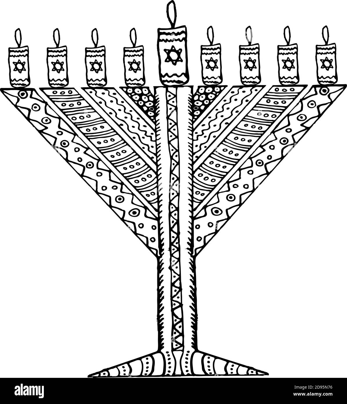 Hand drawn sketch of menorah traditional Jewish religious symbols Rosh  Hashanah Hanukkah Shana Tova vector illustration on ornamental pattern  2298170 Vector Art at Vecteezy