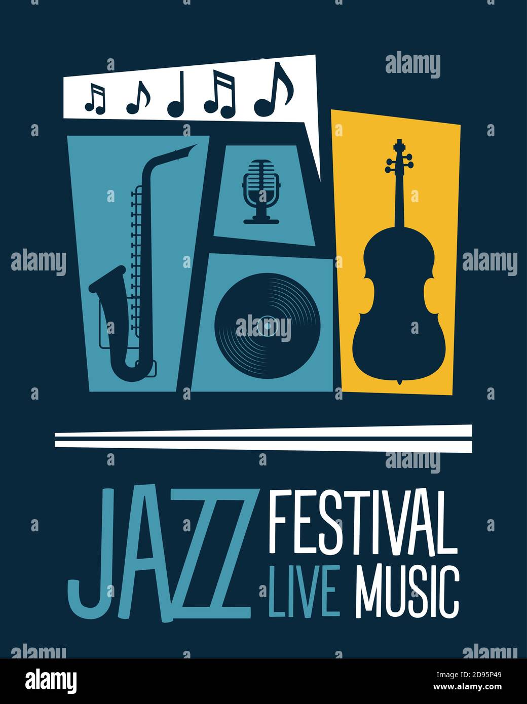 jazz festival poster with instruments and lettering vector illustration