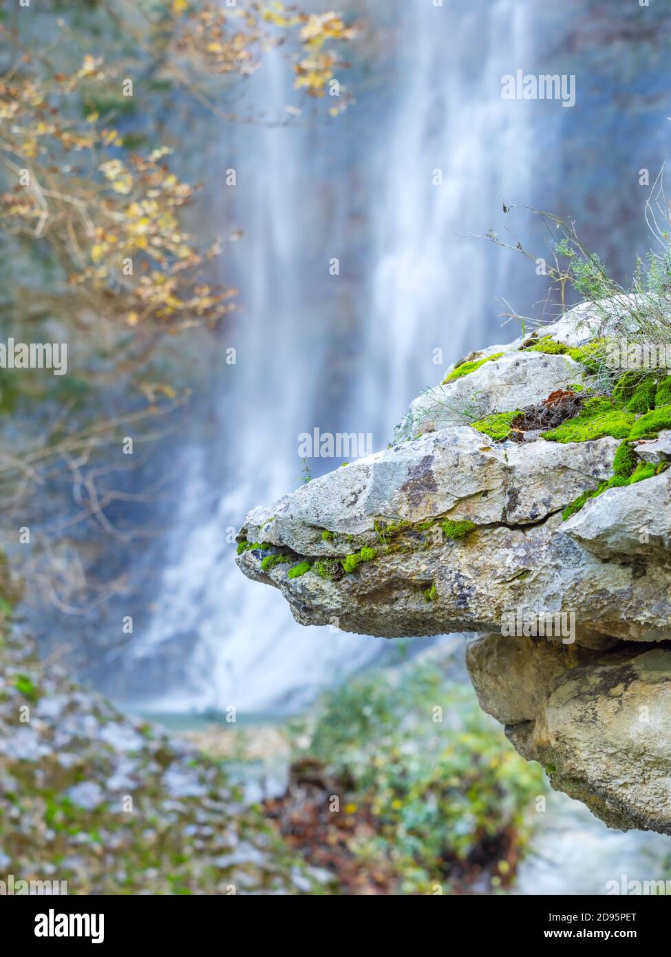 Big boulder rock balancing balance in Benkovski slap waterfall near Pican in Croatia Europe focus on rock Stock Photo