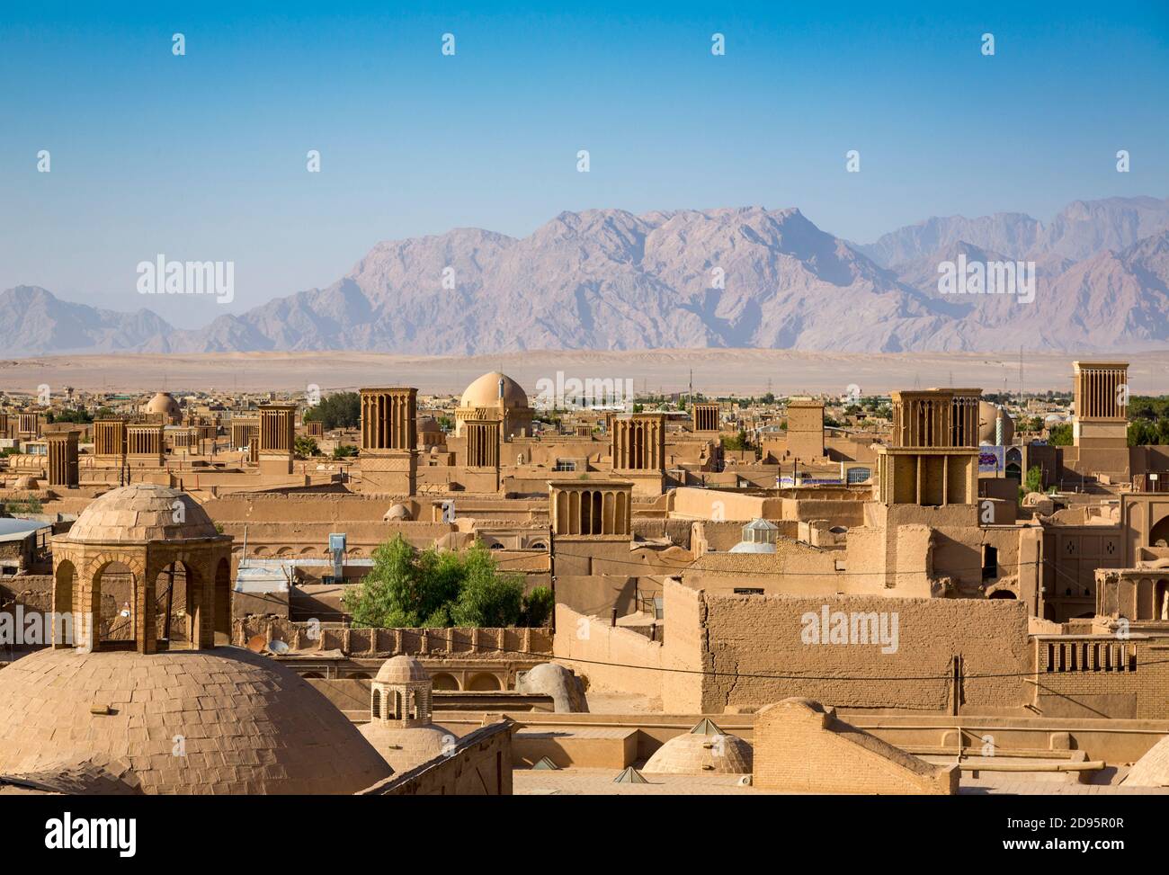 view of domes and windcatchers (badgirs) from the roof of the Friday mosque Yazd, Iran Stock Photo