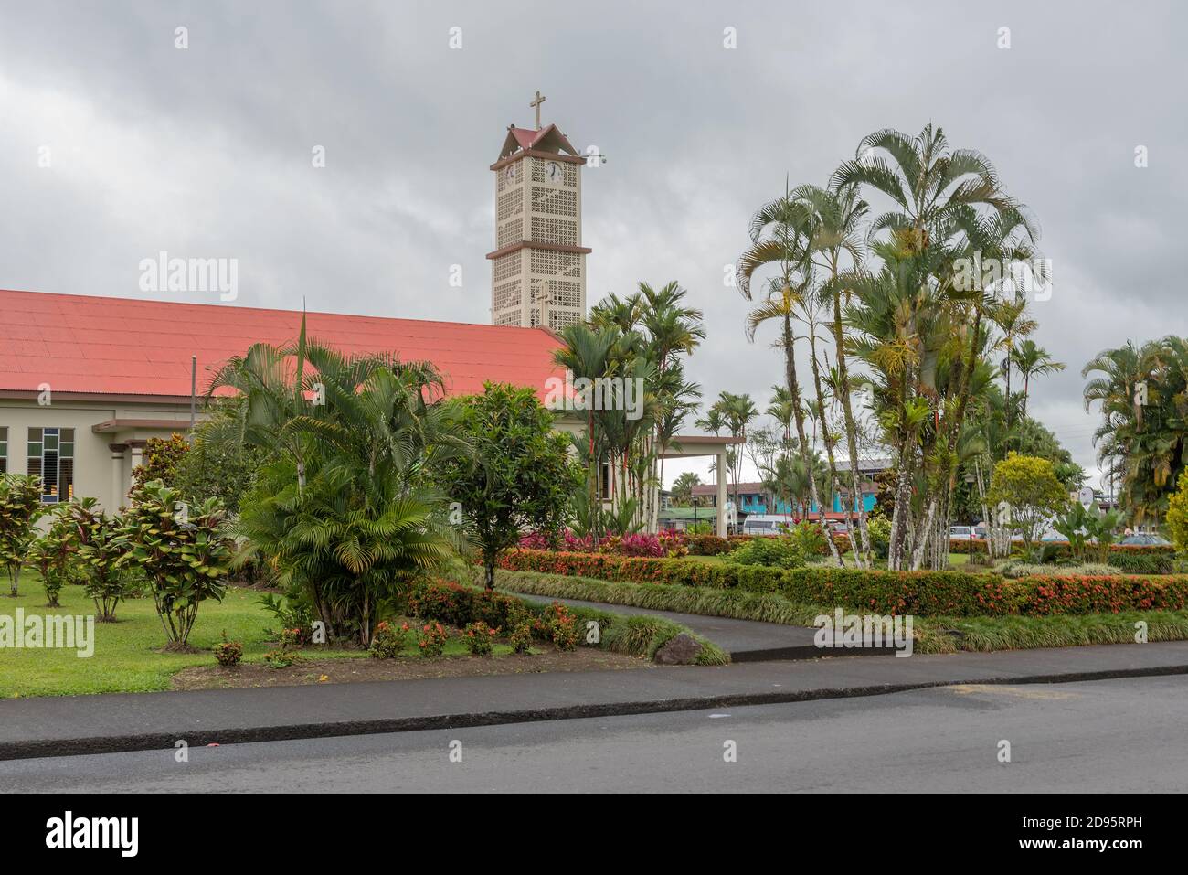 the catholic church of San Juan Bosco in La Fortuna, Costa Rica Stock Photo