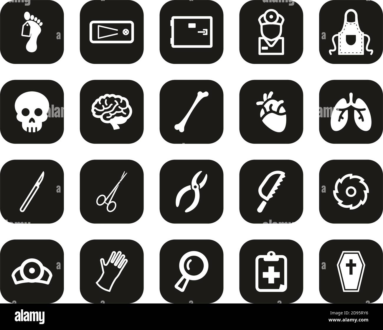 Morgue Or Coroner Equipment Icons White On Black Flat Design Set Big ...