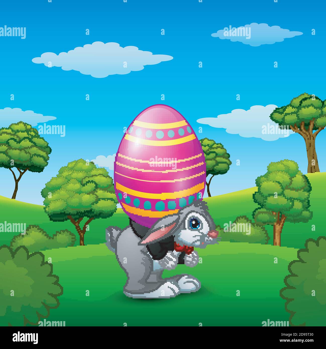 Vector illustration of Cartoon easter bunny carrying easter eggs in the ...