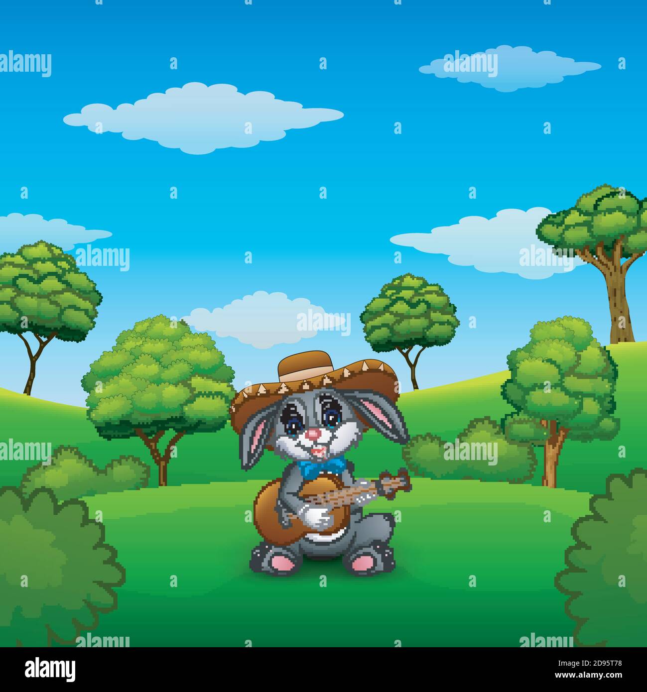 Vector illustration of Rabbit mexican relax playing guitar and singing ...