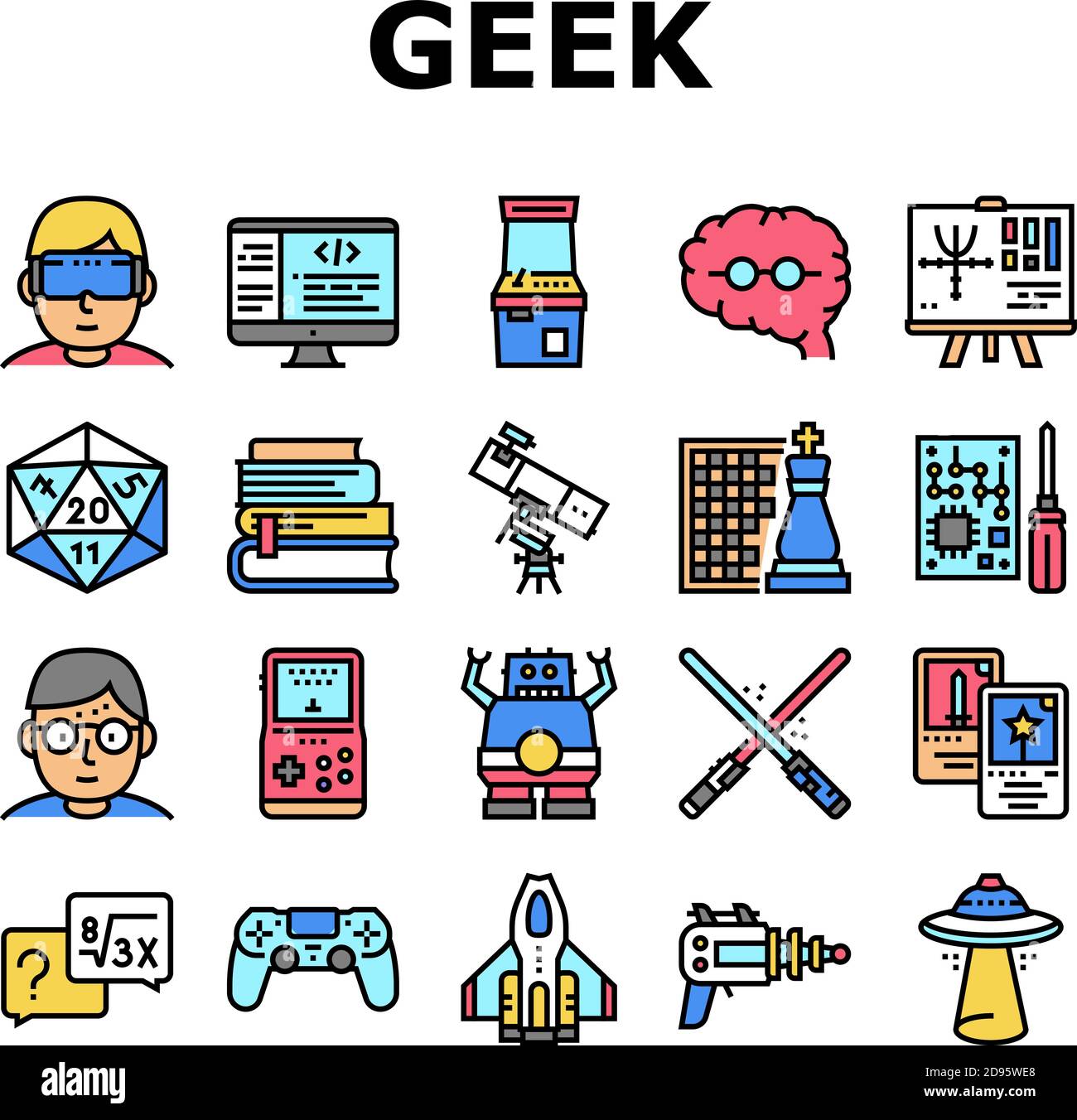 Geek, Nerd And Gamer Collection Icons Set Vector Stock Vector Image ...