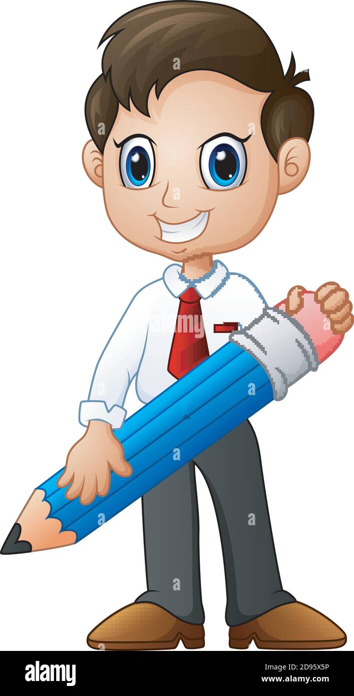 Vector illustration of Cartoon businessman holding a pencil Stock ...