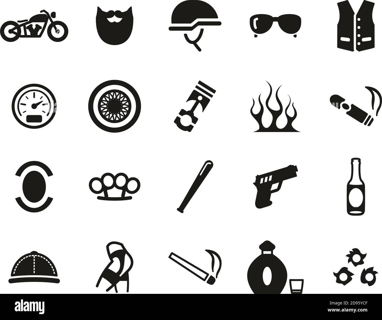 Motorcycle Club Or Motorcycle Gang Icons Black & White Set Big Stock Vector