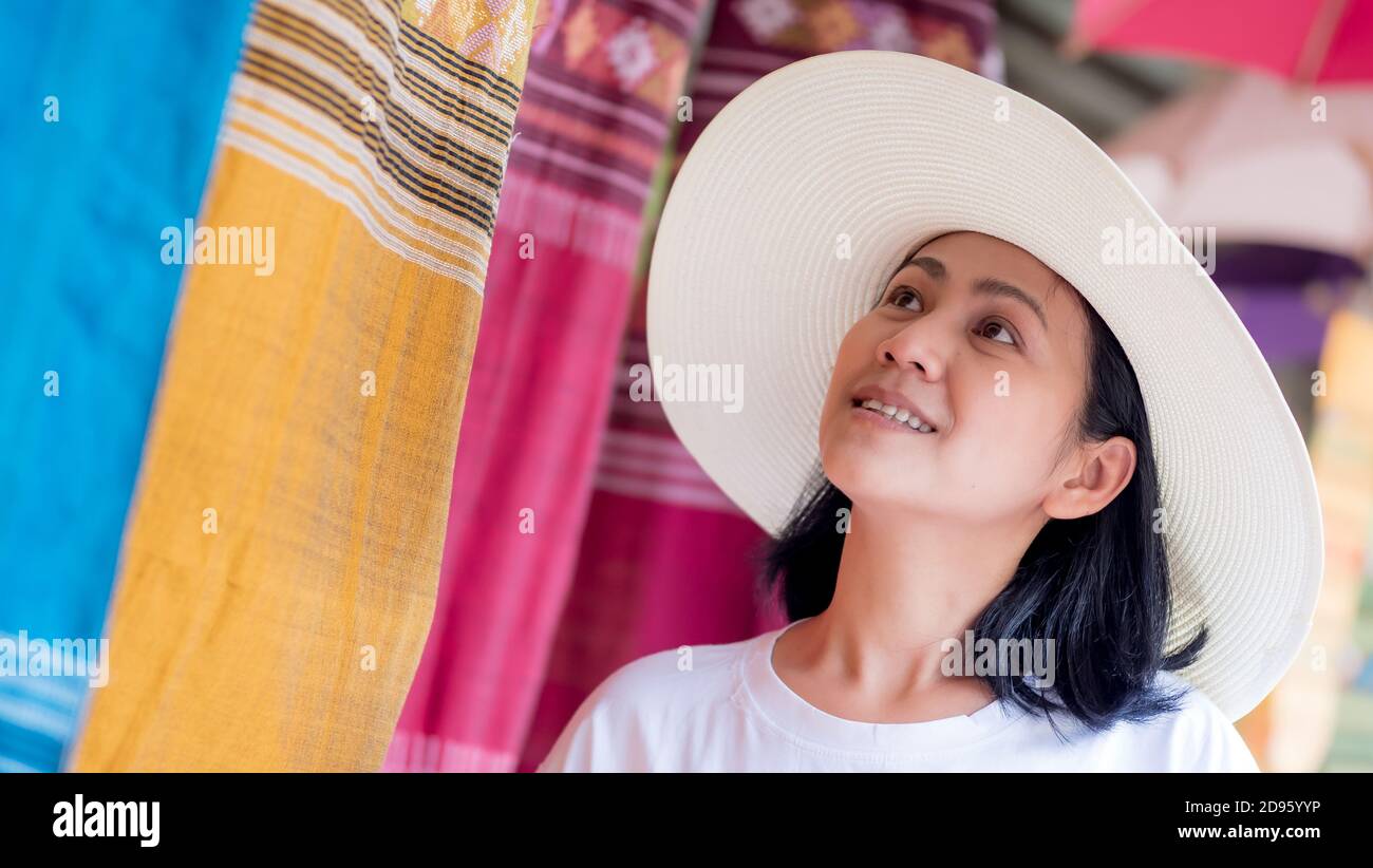 Portrait of Asia woman traveling in the Nan Province Thailand Stock Photo