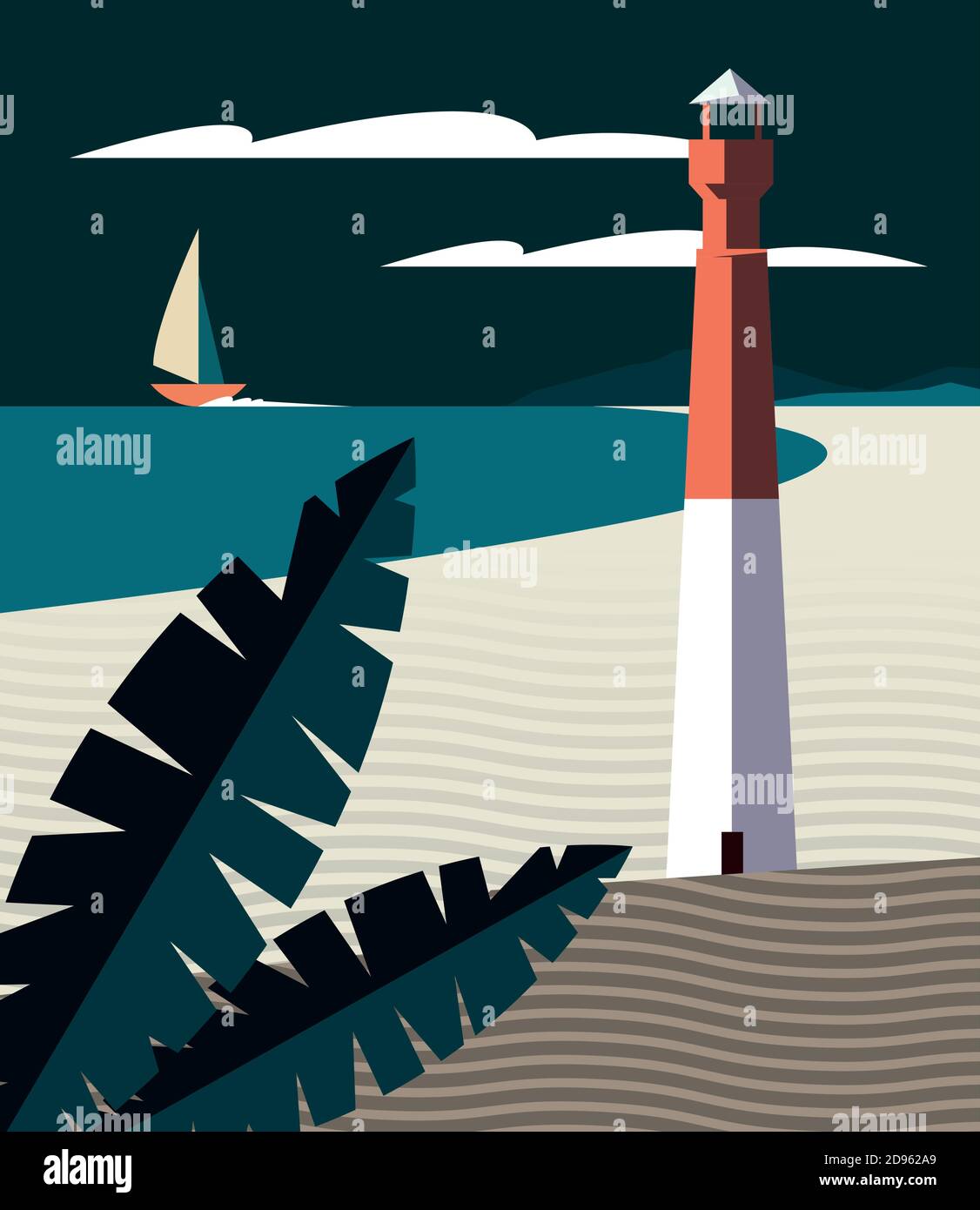 Beach panorama with lighthouse Stock Vector Images - Alamy