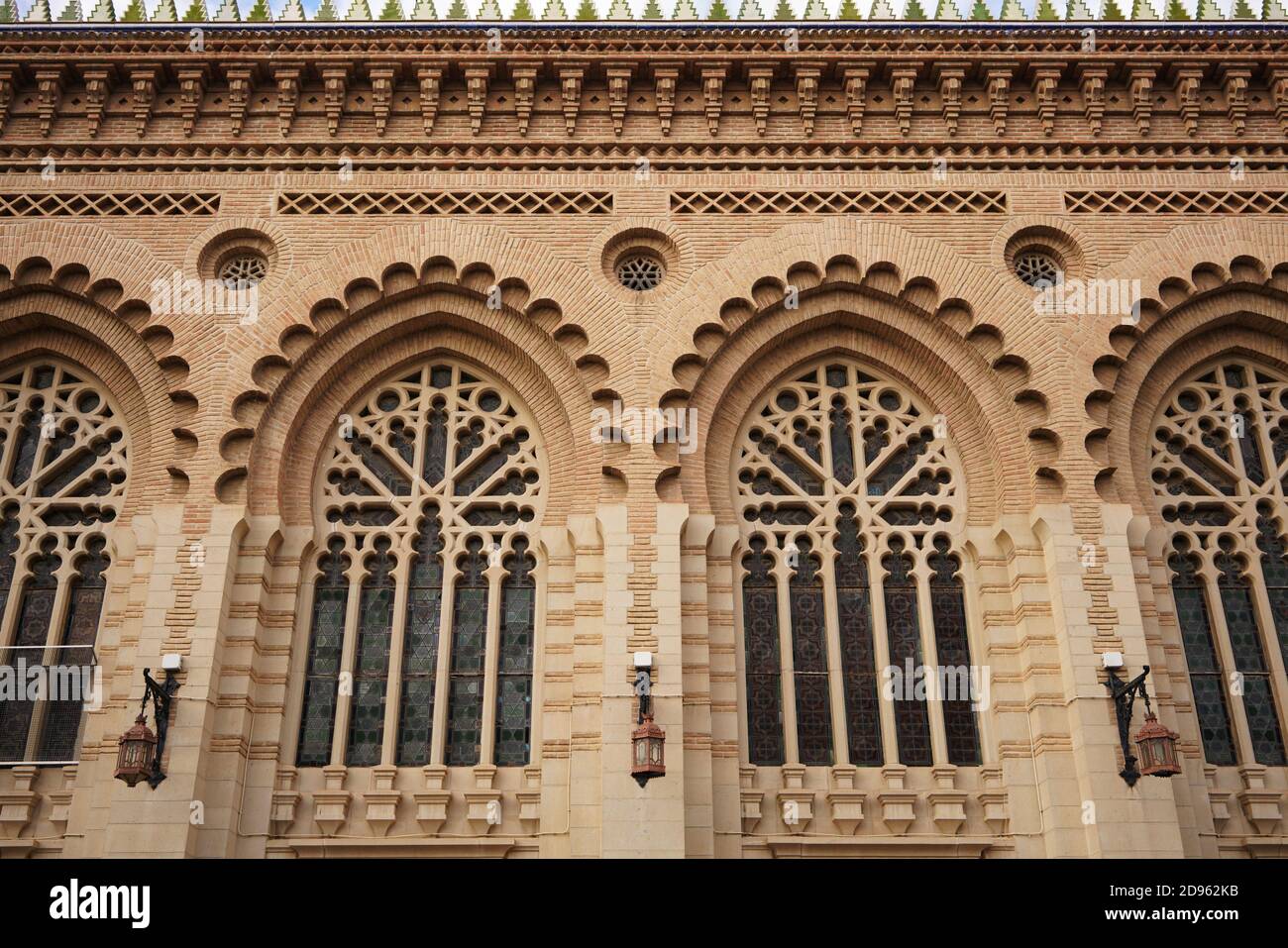 Detail of the railway station in Toledo, Spain. Neo-Mudéjar, Moorish Revival architecture. Stock Photo