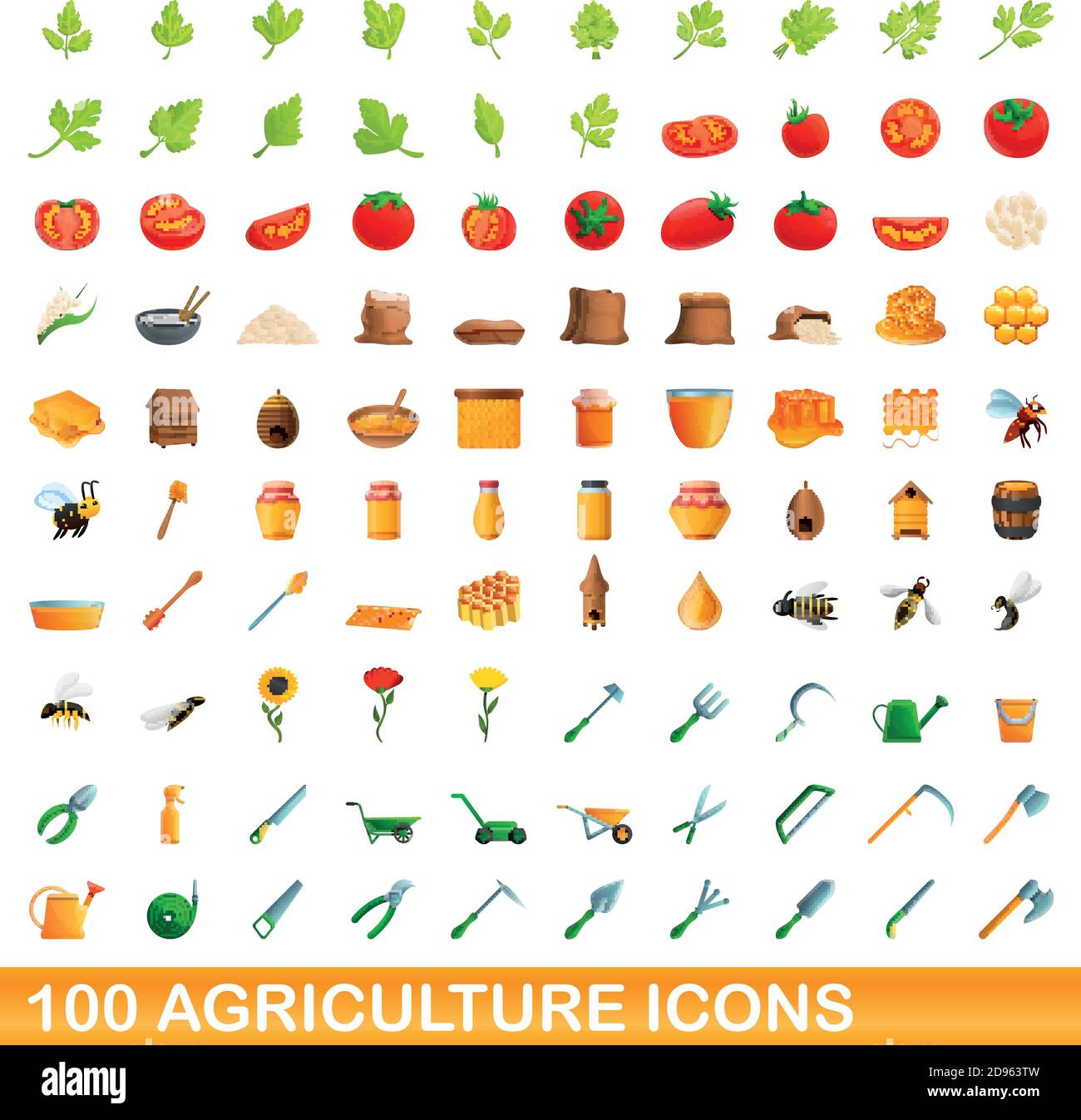 100 agriculture icons set. Cartoon illustration of 100 agriculture ...