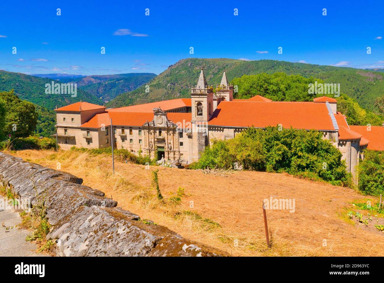 Monastery of San Estevo de Ribas de Sil, Spanish Property of Cultural Interest, Spanish National Heritage Site, Tourism Parador Spanish Luxury Hotel, Stock Photo