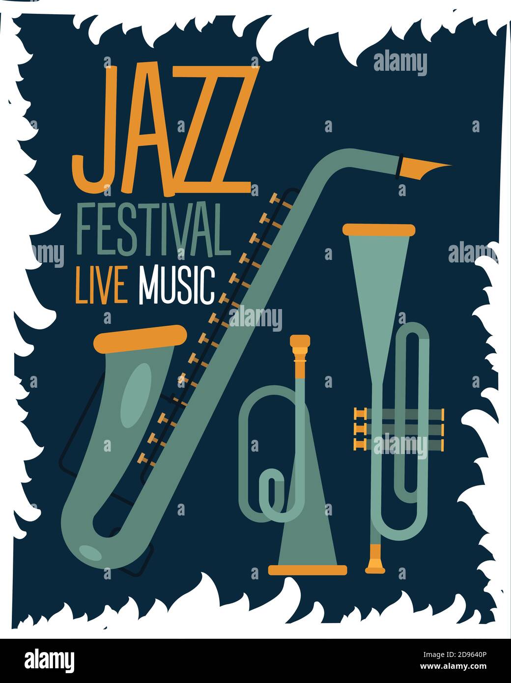 jazz festival poster with saxophone and trumpets vector illustration