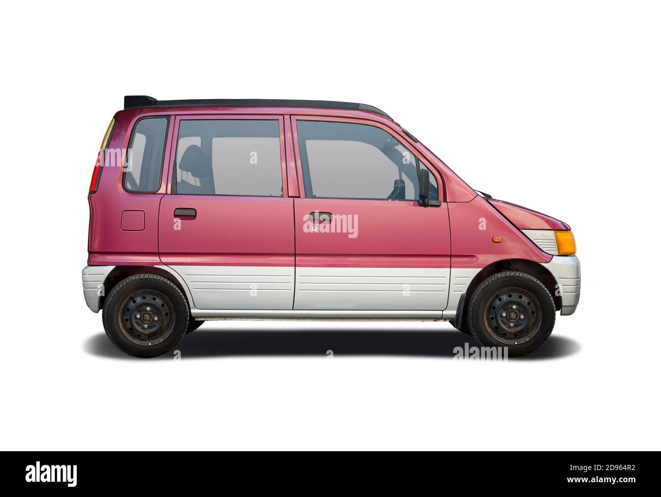 Small Japanese MPV car, side view isolated on white background Stock Photo